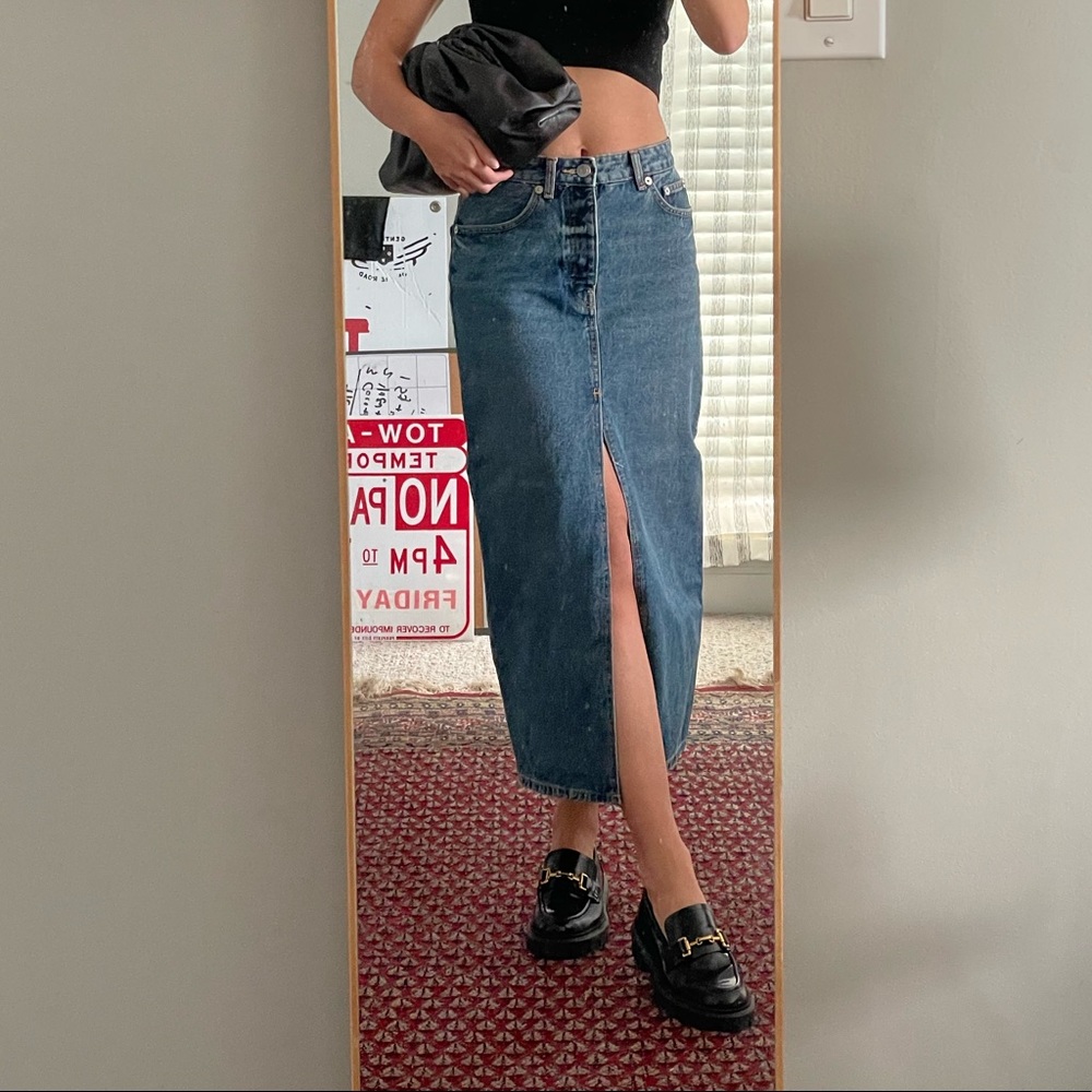 Zara maxi denim skirt with a front cut